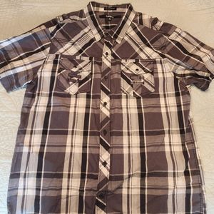 Carbon short sleeve mens casual button shirt Plaid Xl